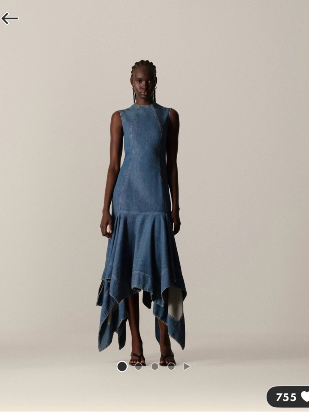 Sleeveless square cut midi Handkerchief Hem Denim Dress